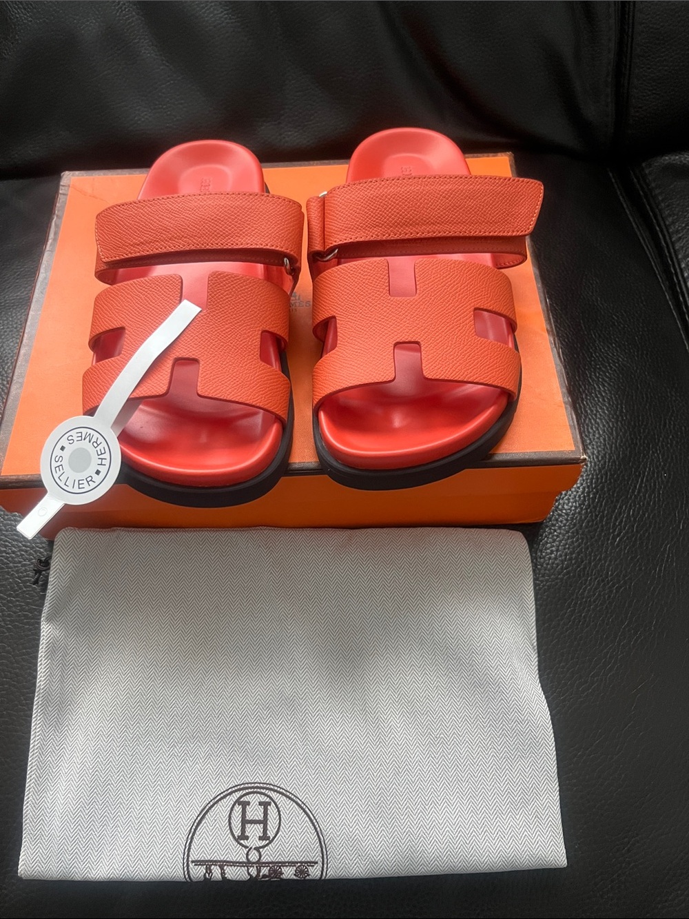 Hermes Orange Leather Slide Sandals